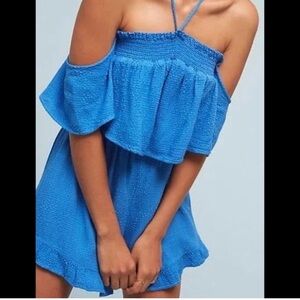 Amadi Anthropologie cotton shorts romper-Green Blue Color